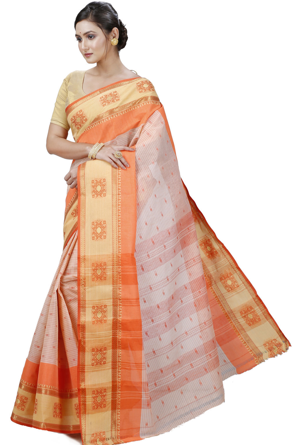 Orange Pure Cotton Uma Tant Saree (1147)